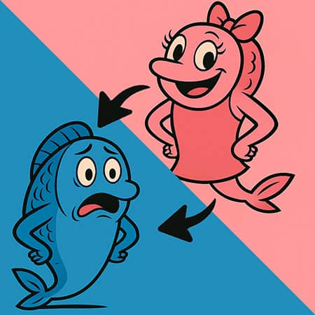 איור להמחשת שינוי מין דגים מנקבות לזכרים
