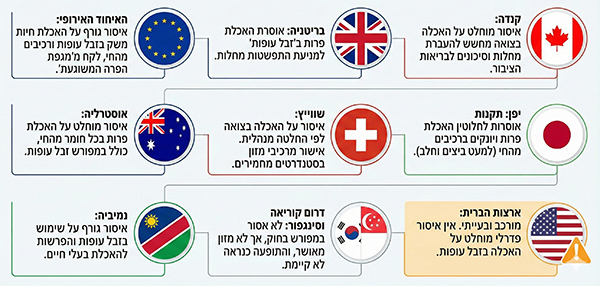 המצב החוקי במדינות שונות ביחס להאכלה בצואה