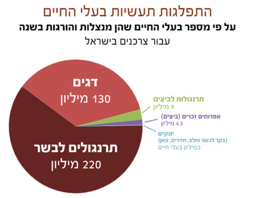 התפלגות תעשיות החי לפי מספר בעלי החיים שהן מנצלות והורגות