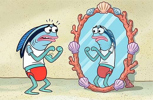 נקאי מול מראה בסגנון בובספוג