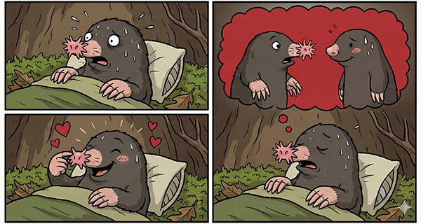 סיוט מאויר של חפרפרת ככובת אף (חולמת שצמח לה אף אנושי)