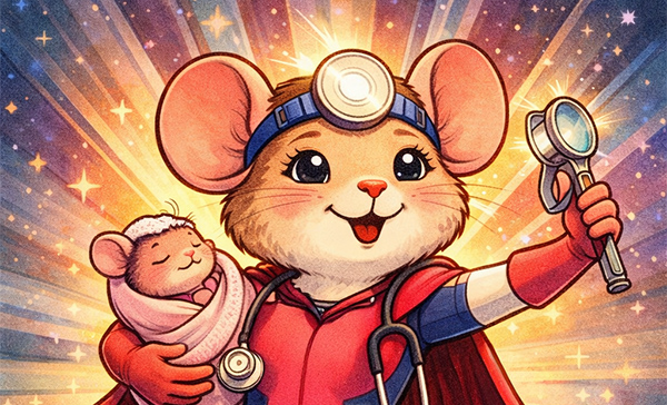 עכברה מיילדת גיבורת על מאוירת
