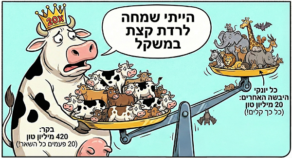 פרות שוקלות פי 20 מכל חיות הבר ביחד