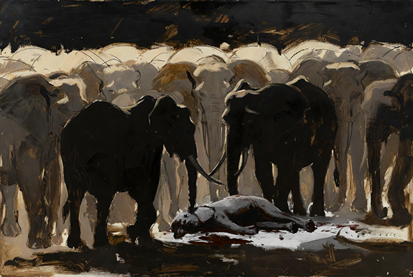 ציור של פילים מתאבלים על פילון