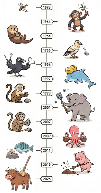 ציר זמן מתי גילינו שמינים שונים משתמשים בכלים