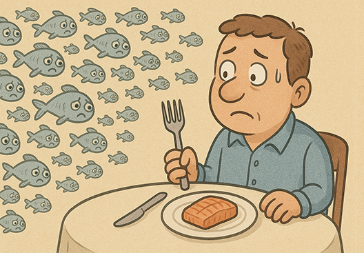 רוחות סרדינים מעל צלחת סלמון