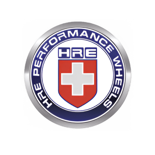 High Performance Wheels badge with HRE logo and Swiss cross emblem.