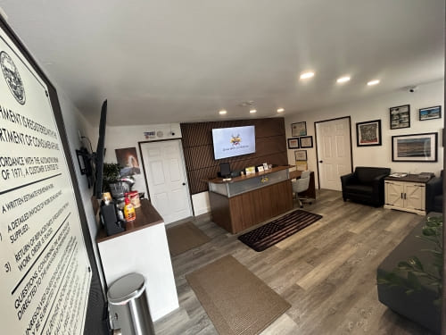 Reception area of Army Mechanics Inc with a modern, professional look.