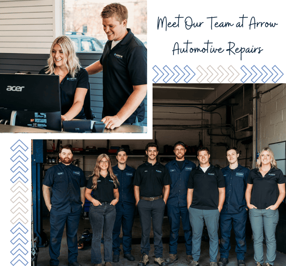 Arrow Automotive team members working together in the workshop.