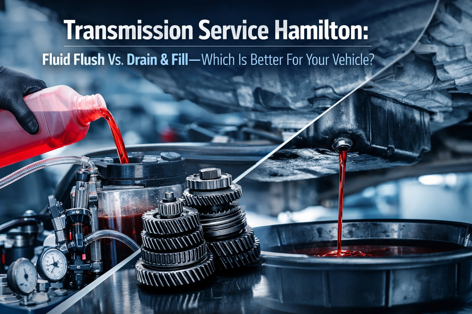Transmission fluid being poured during vehicle service at Arrow Automotive.