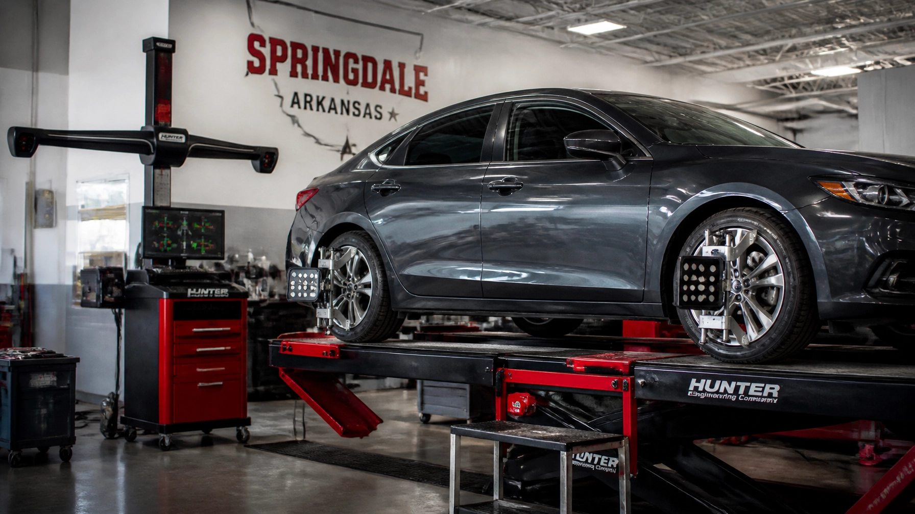 Car on dynamometer for performance testing at ASAP Automotive.
