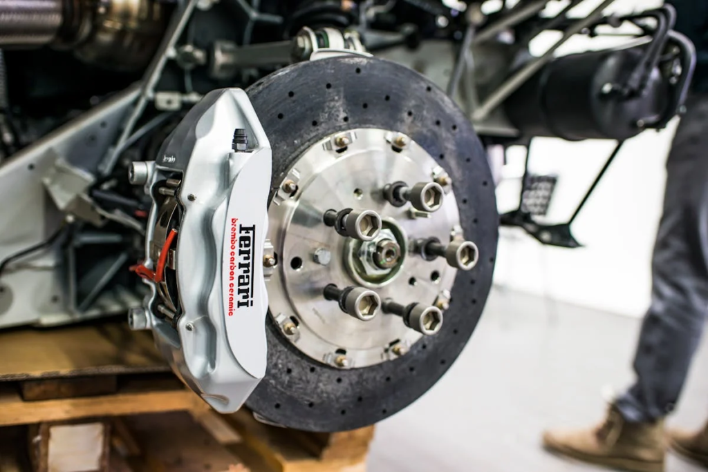 Close-up of high-performance brake caliper and disc for vehicle safety.