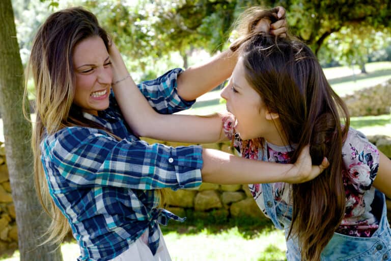 Unhappy girls fighting angry