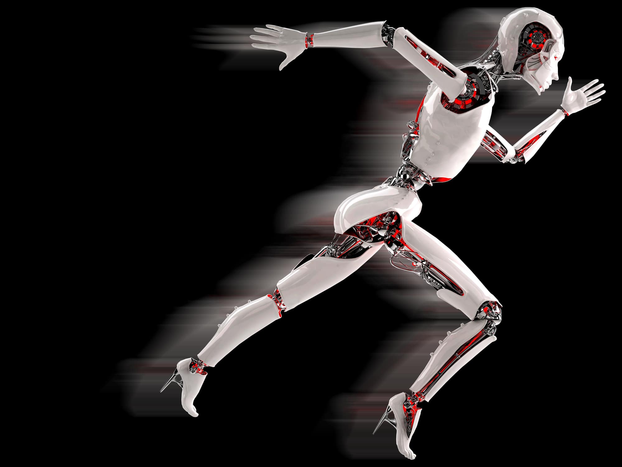 Robot android woman running speed concept