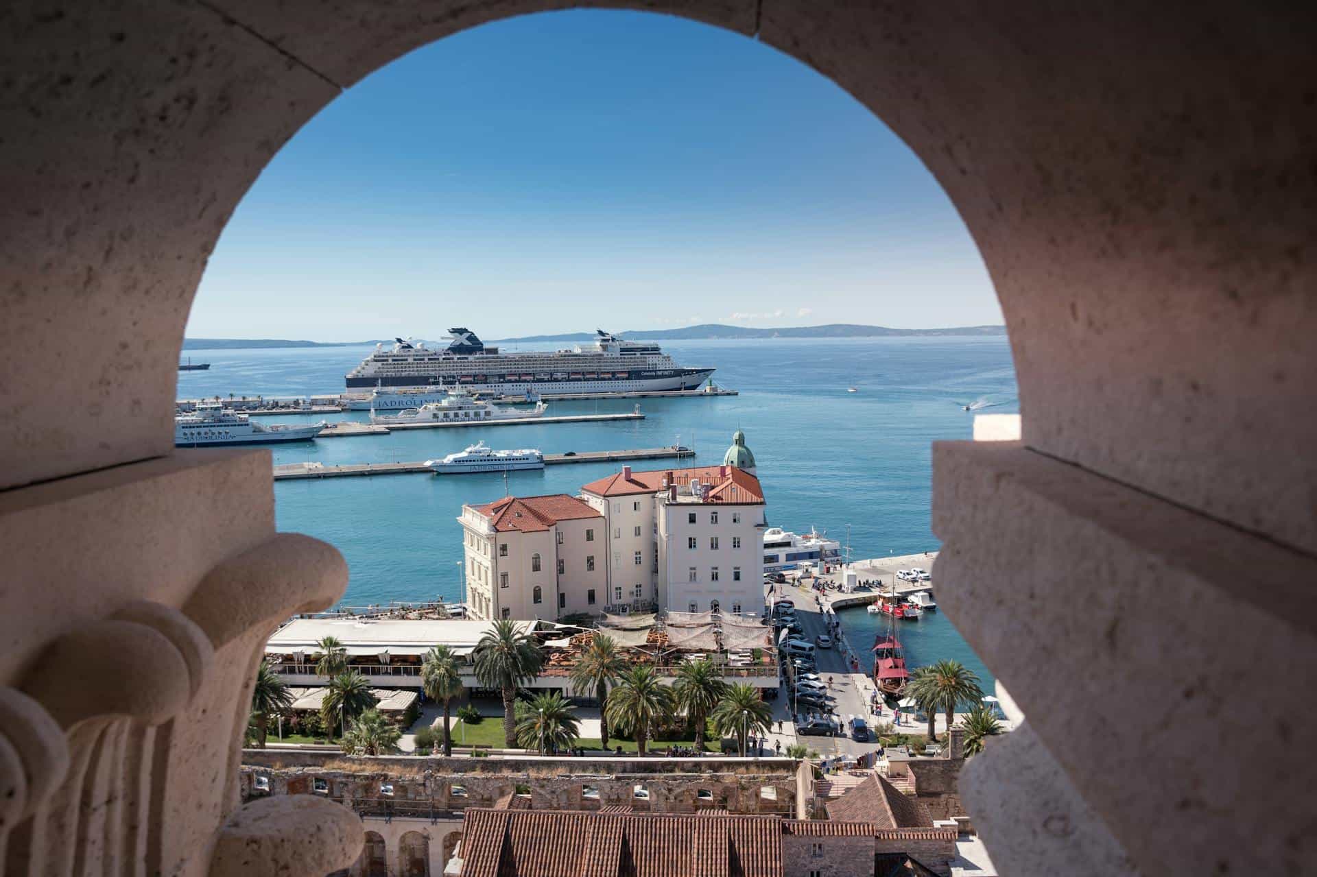View of a Coast and Cruise Ship on the Sea in Split, Croatia