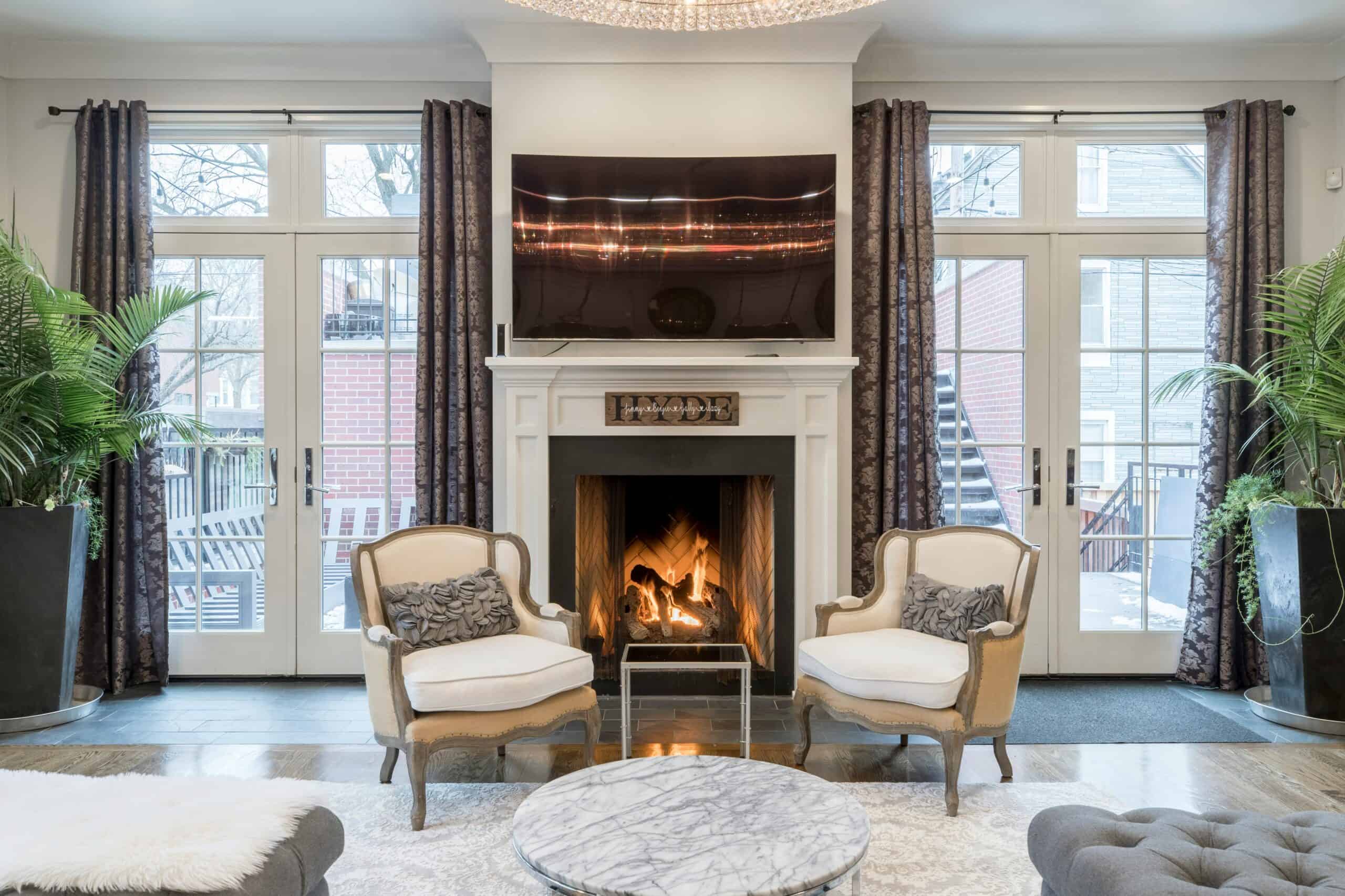 Cozy fireplace in a well-decorated living room