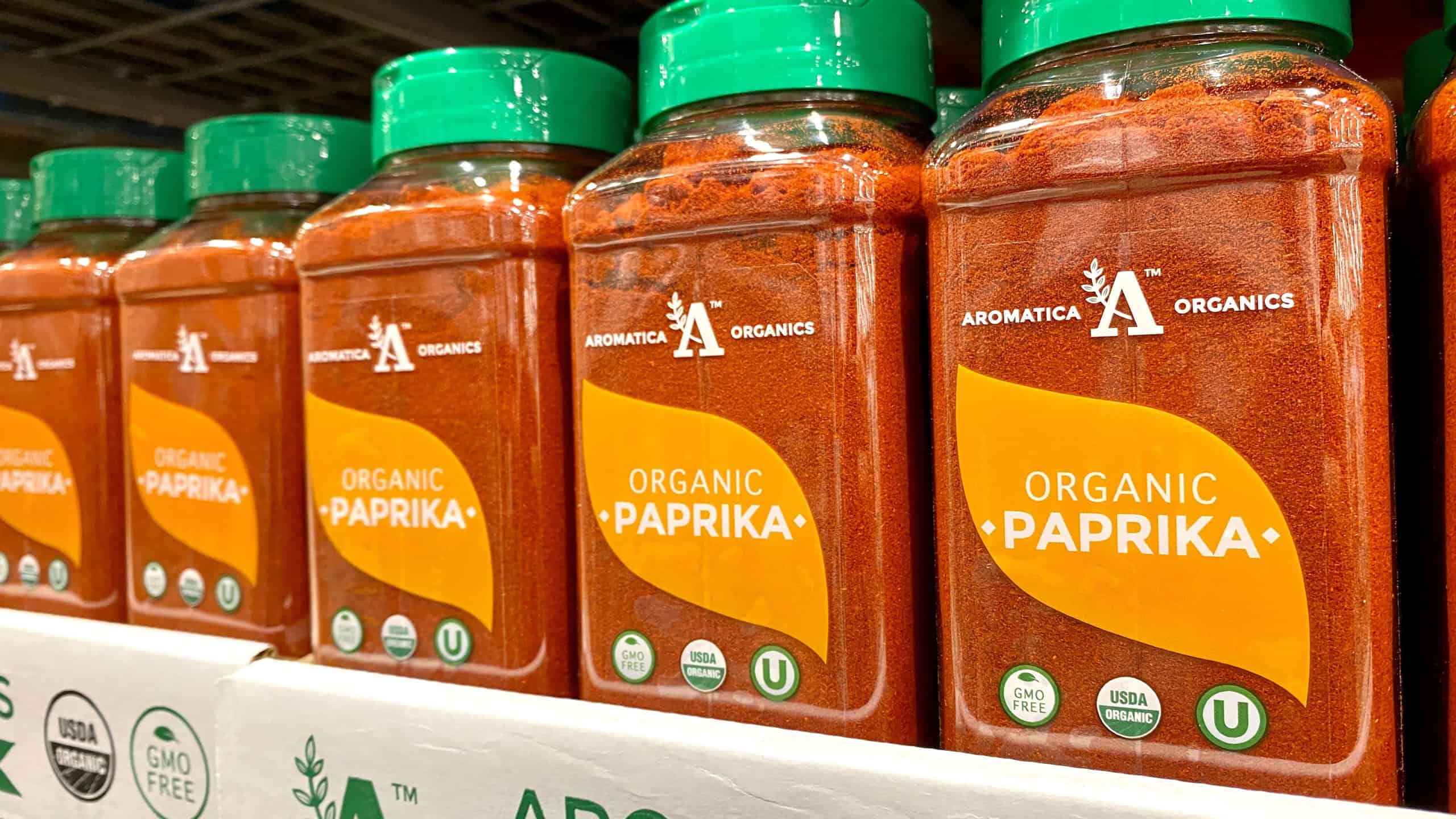 Ros, CA - November 28, 2020: Plastic containers of Aromatica Organics brand Organic Paprika.