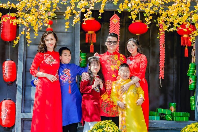 Asian Family Wearing Traditional Clothes