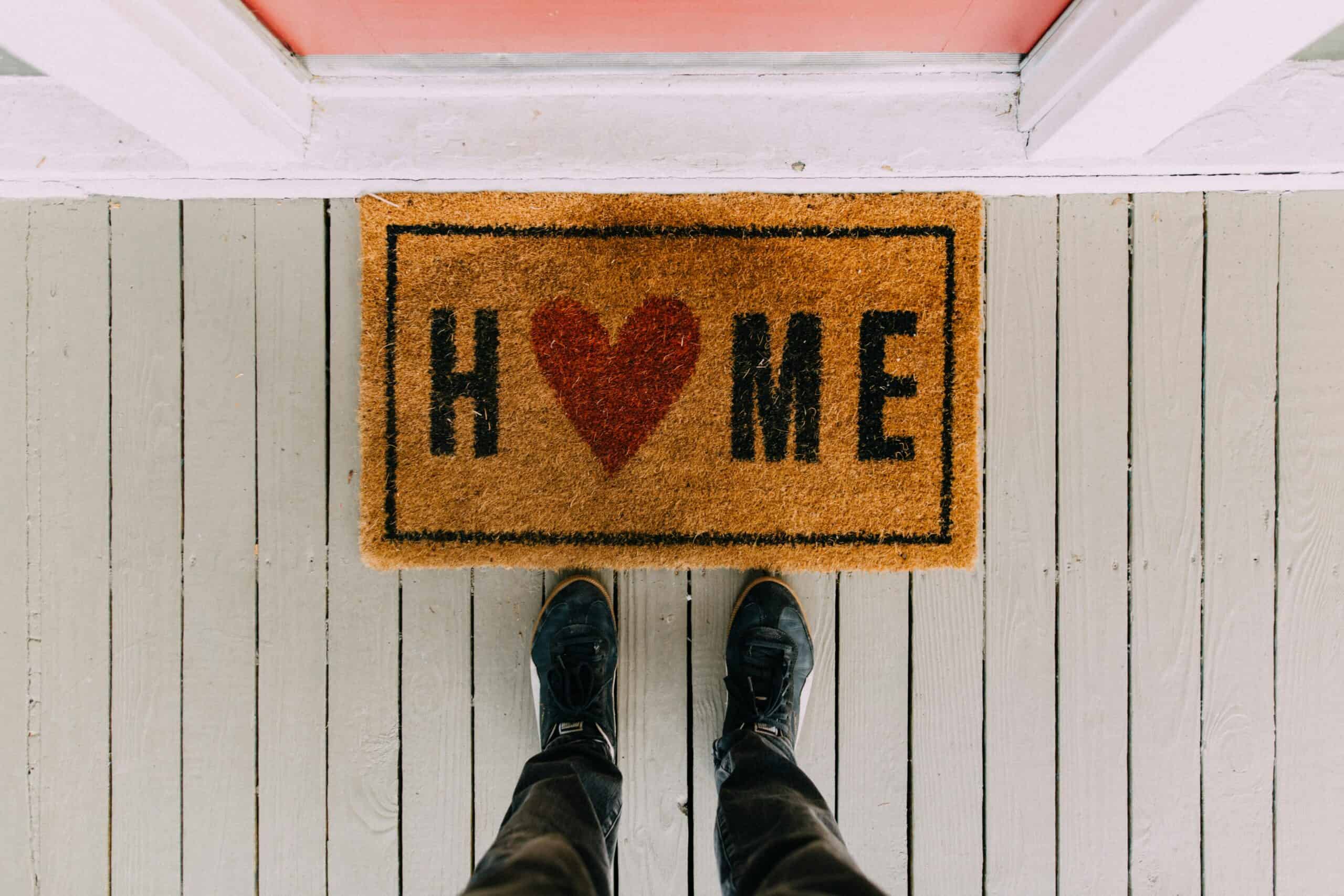 Home Welcome Mat on Floor outside house, rug