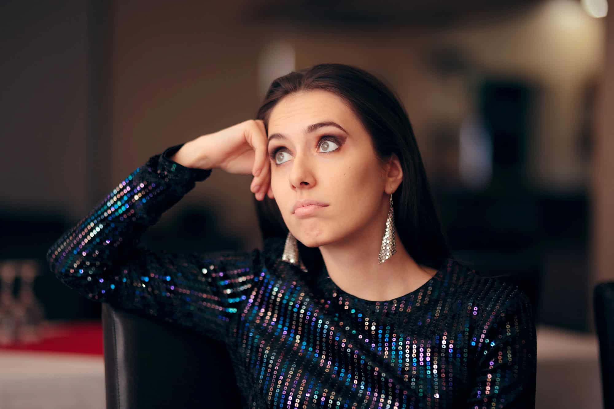 Sad Bored Glamorous Woman Having No Fun at Party