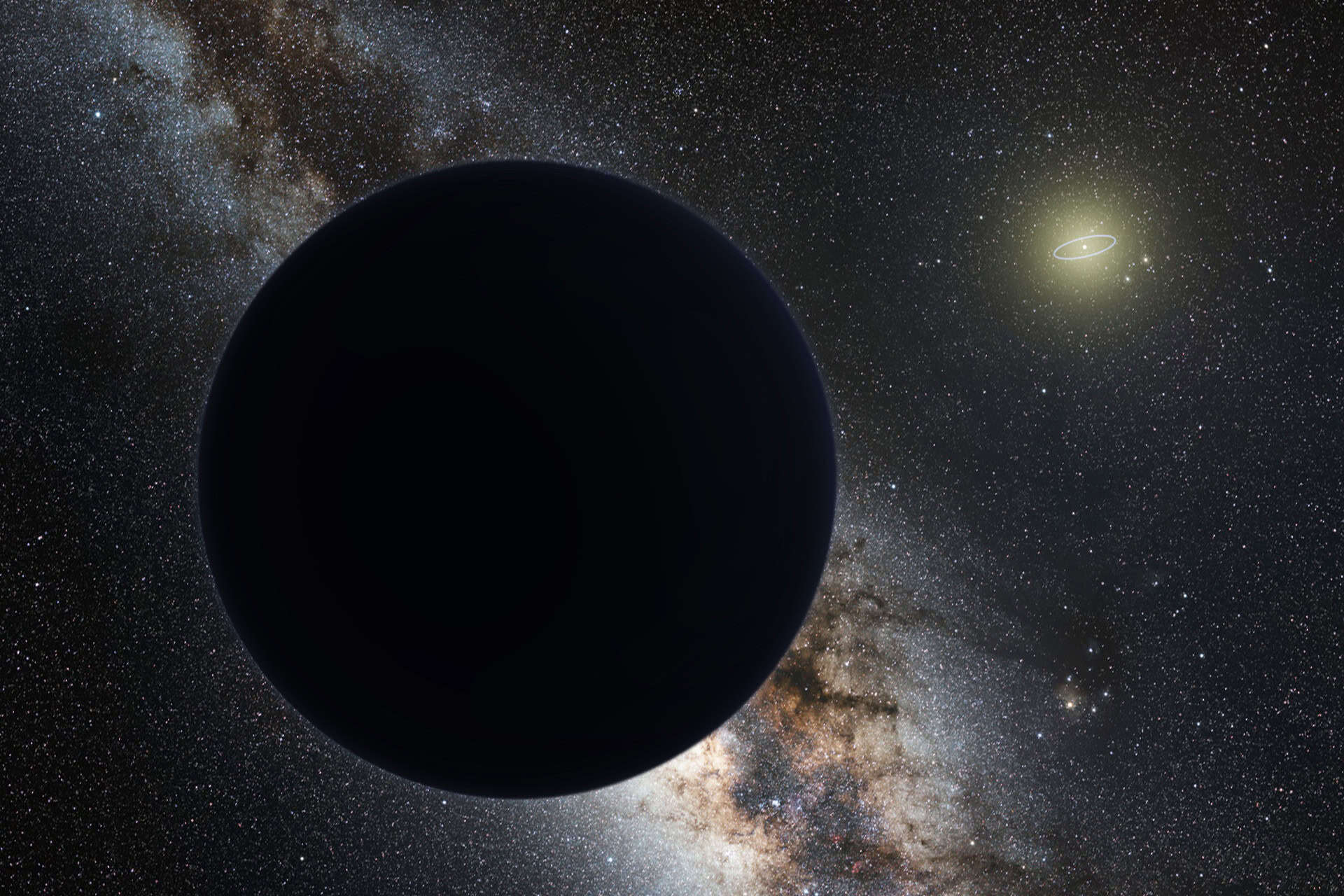 Artist's impression of Planet Nine as an ice giant eclipsing the central Milky Way