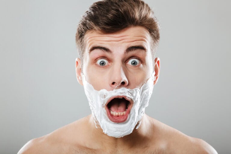 Close up portrait of a shocked man