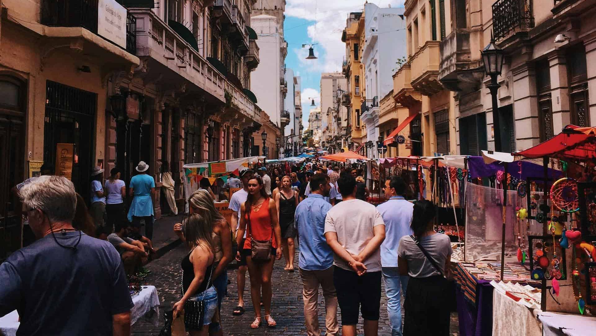Tourist Crowd in Market
