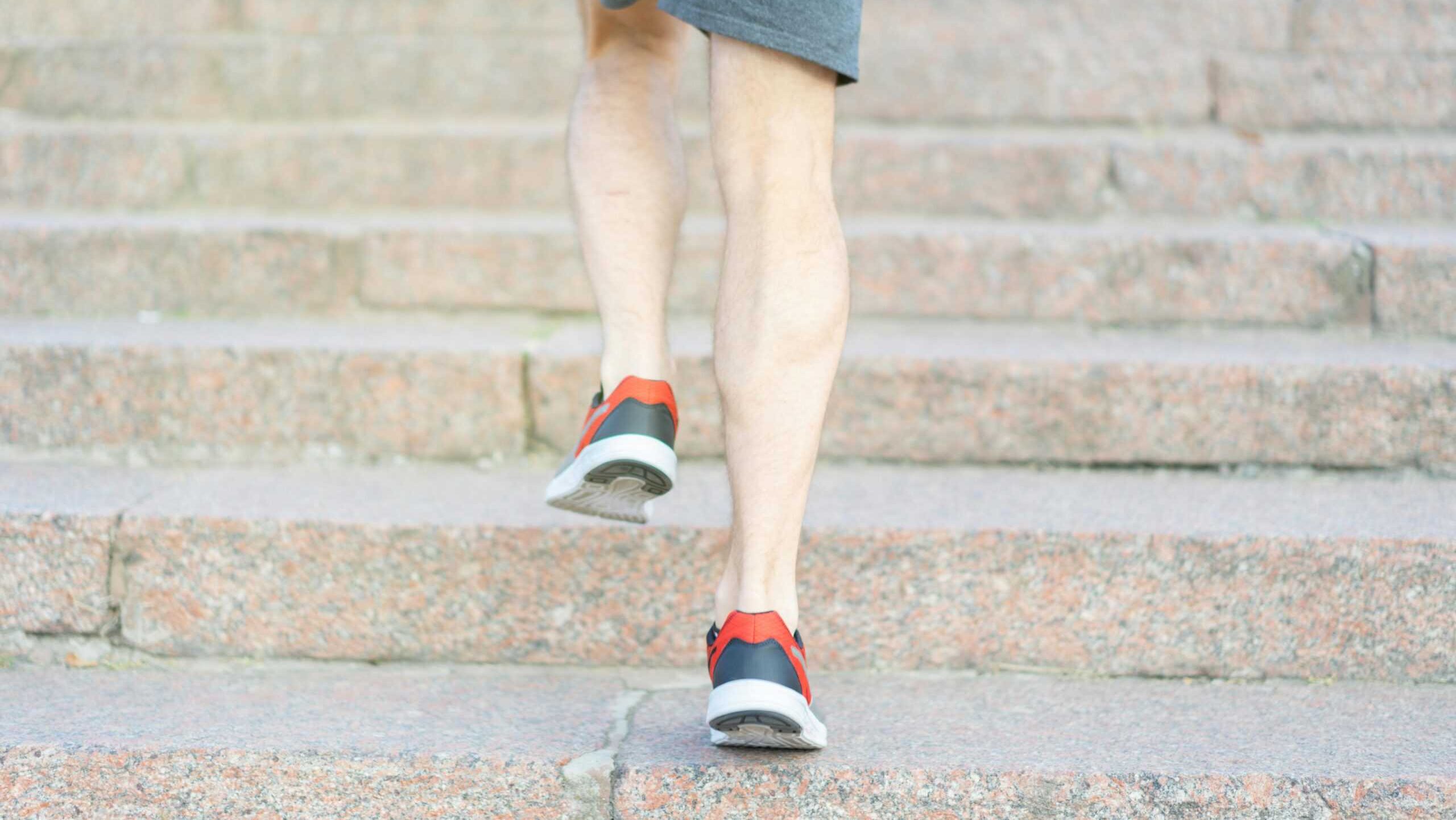 Cropped photo of person walking up stairs