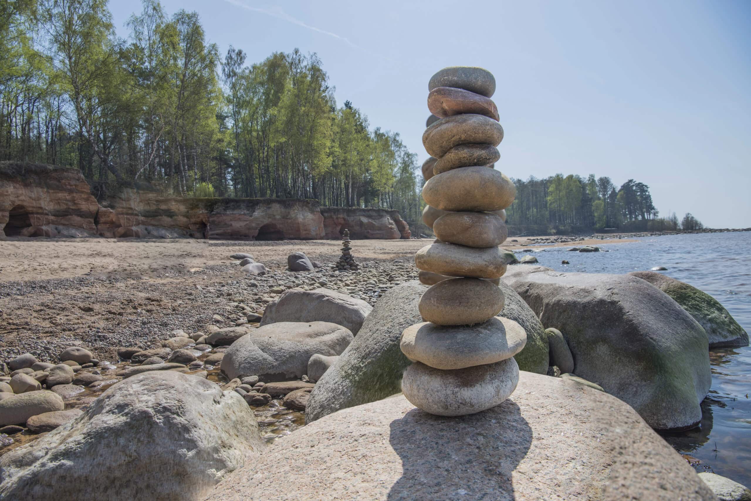 Stones balanced on the beach