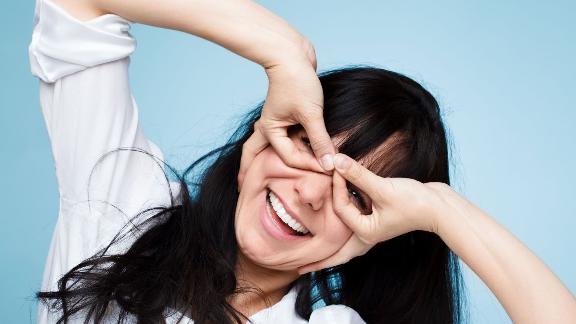 Silly woman pulling funny faces