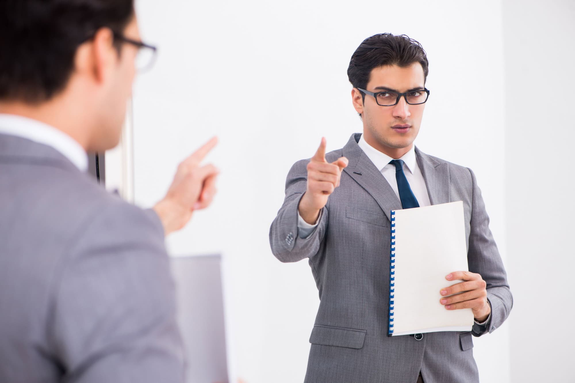 Politician planning speech in front of mirror