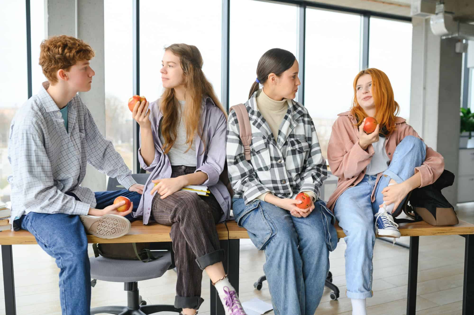 Pupils having lunch in classroom.