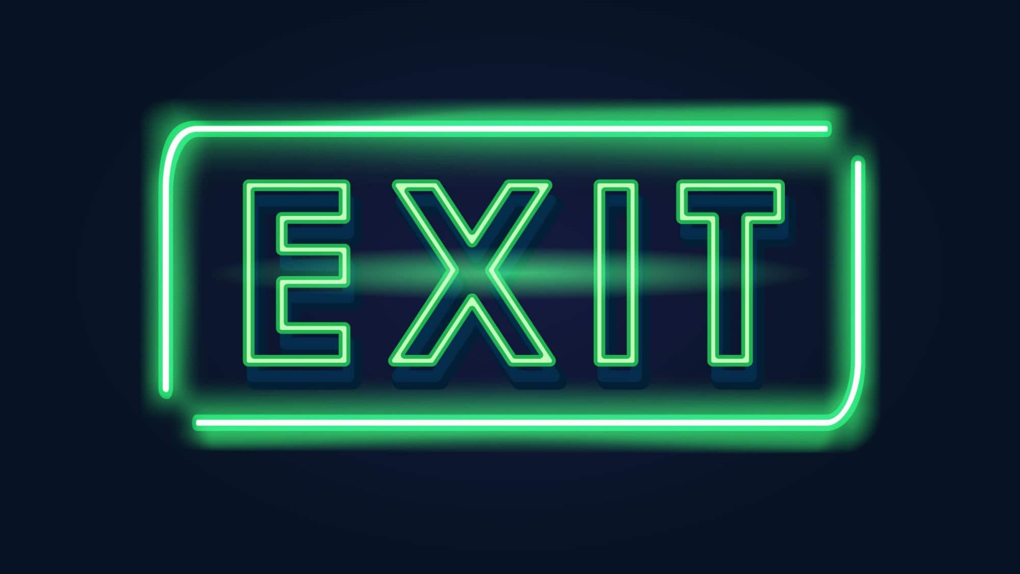 Exit. The green neon sign on a dark background. Vector illustration
