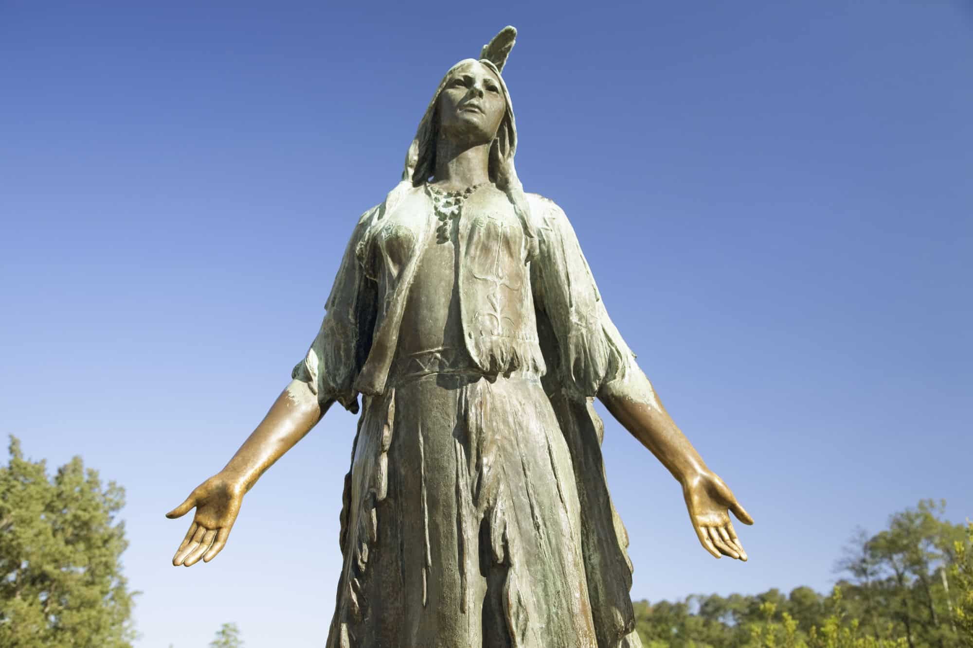 Pocahontas Statue, by William Ordway Partridge, erected in 1922, representing Pocahontas the favorite daughter of Powhatan, who ruled the Powhatan Confederacy