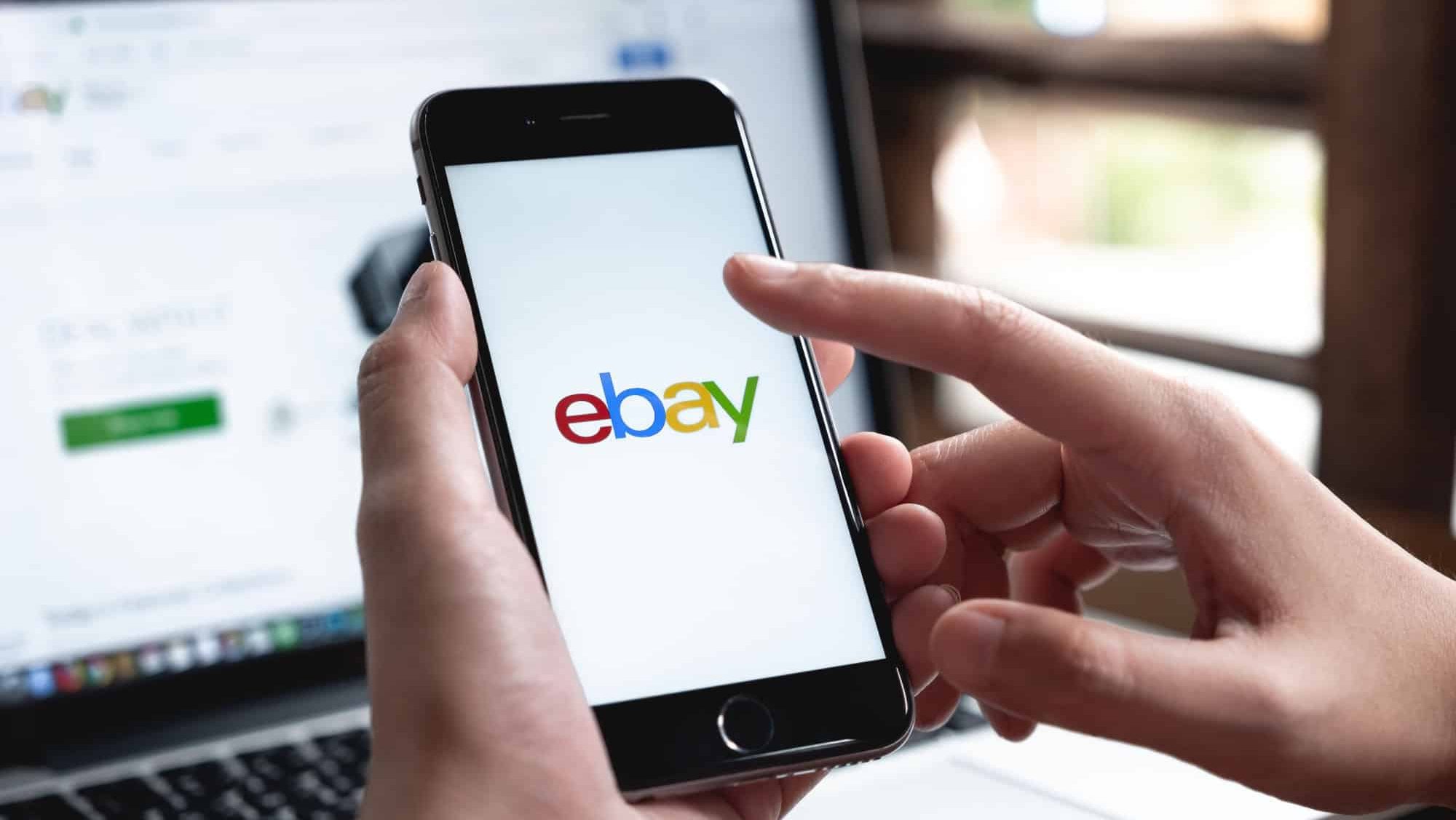 CHIANG MAI, THAILAND - AUG 26, 2018: Close up of ebay app on a Apple iPhone 6 screen. ebay is one of the largest online auction and shopping websites.