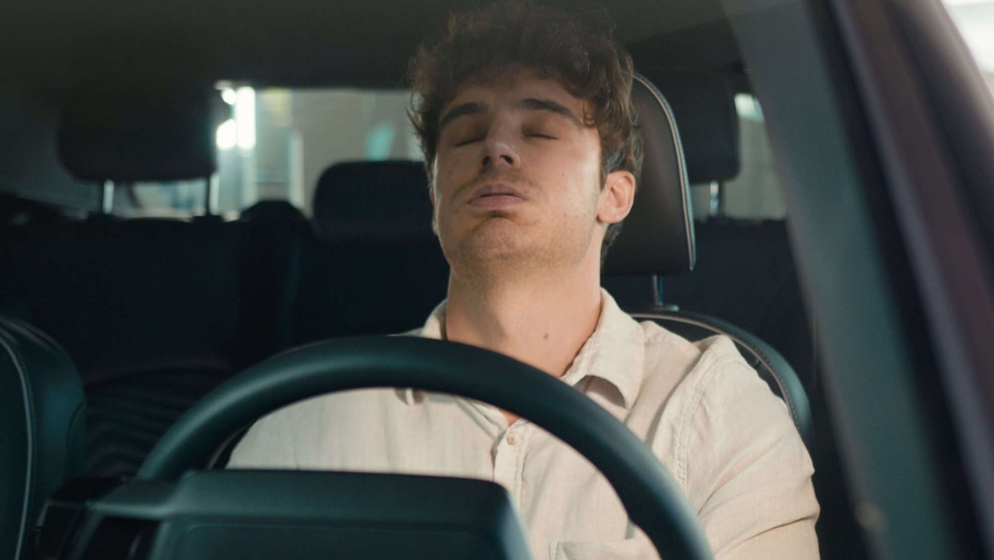 Frustrated stressed worried irritated angry Caucasian driver worry about traffic jam lateness business failure relationship breakup auto broken lost man problem sit in car automobile driving trouble