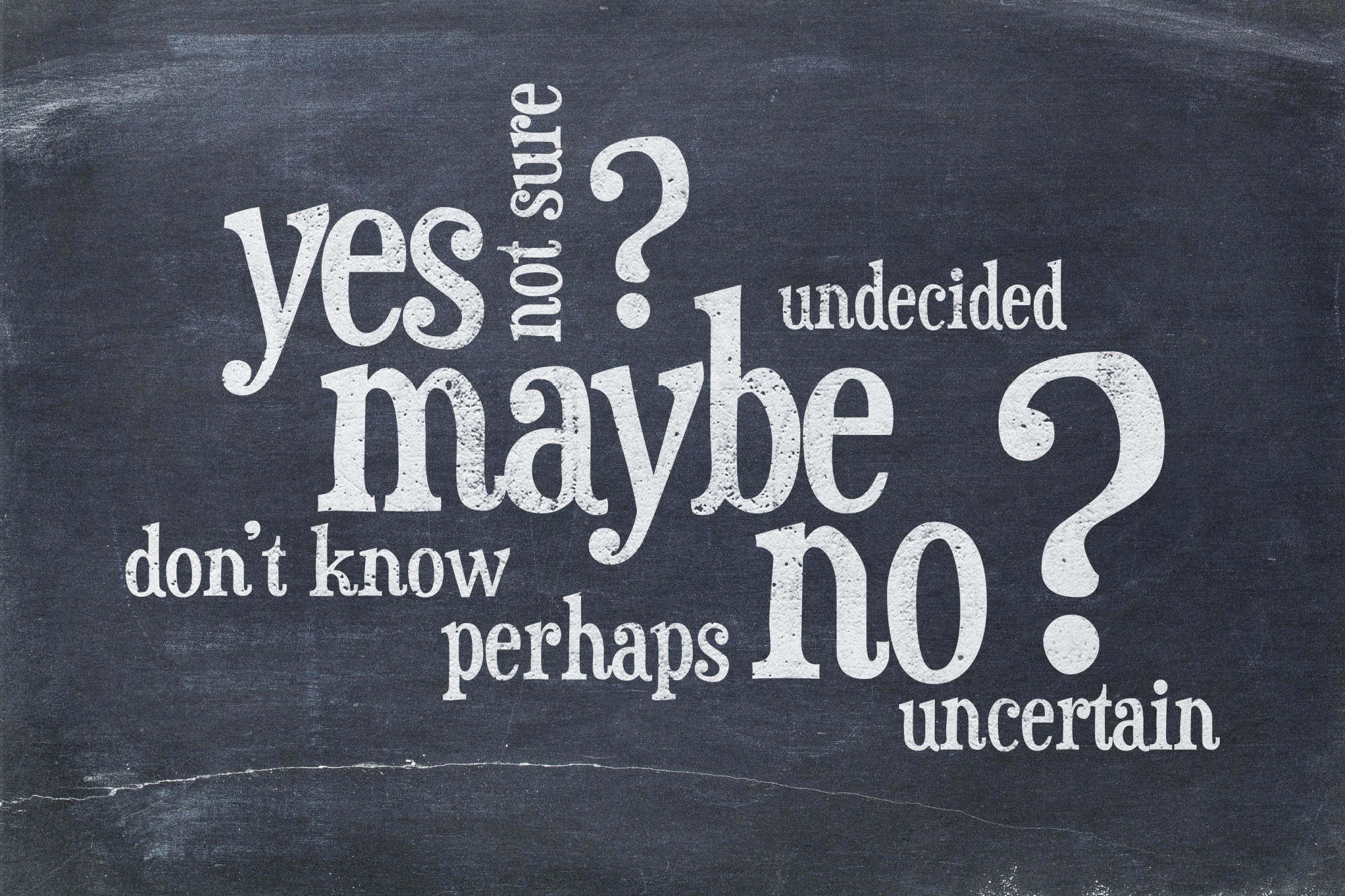undecided or uncertain concept - yes, no, maybe word cloud on a vintage blackboard