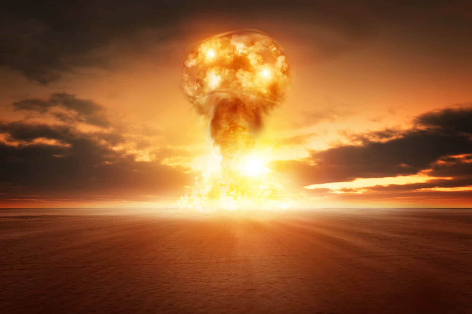 A modern nuclear bomb explosion in the desert.