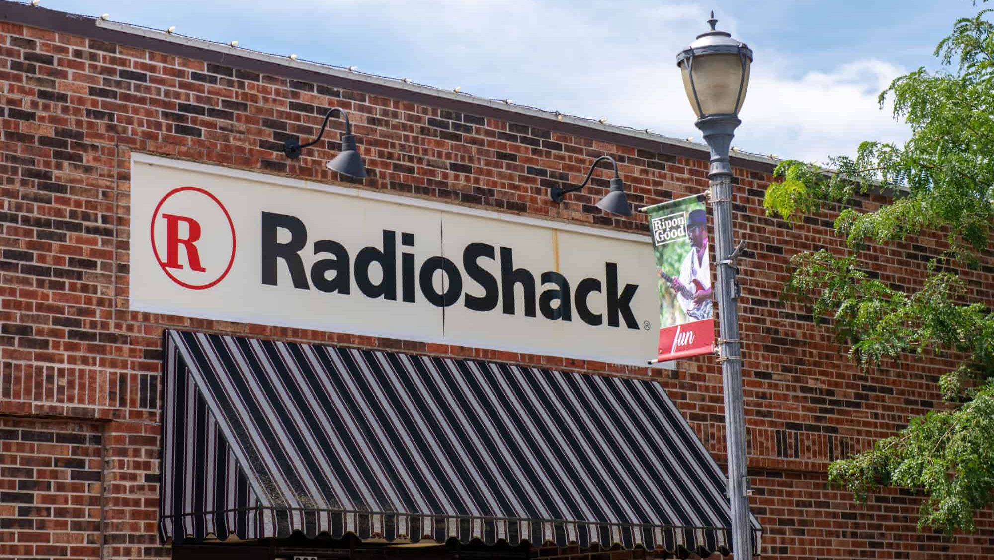 A storefront sign of RadioShack an electronic store