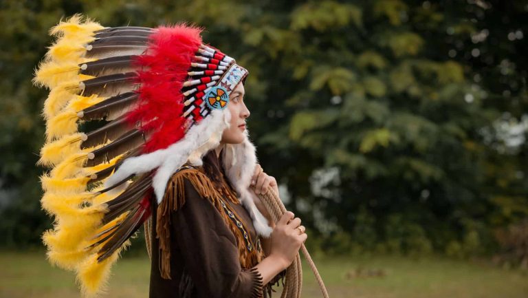 Native american women wearing indian dress