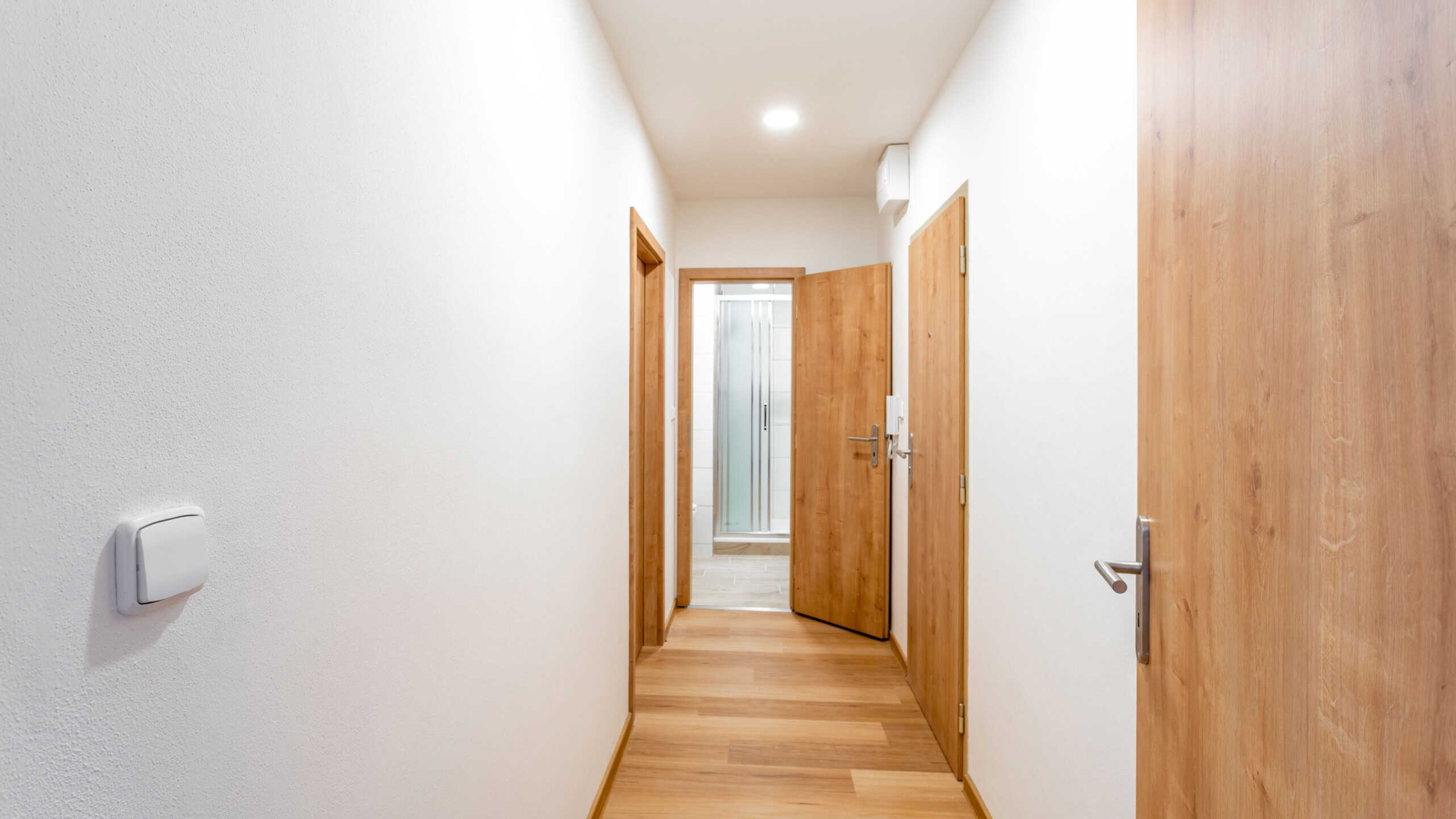 Bright modern home interior with spacious hallway