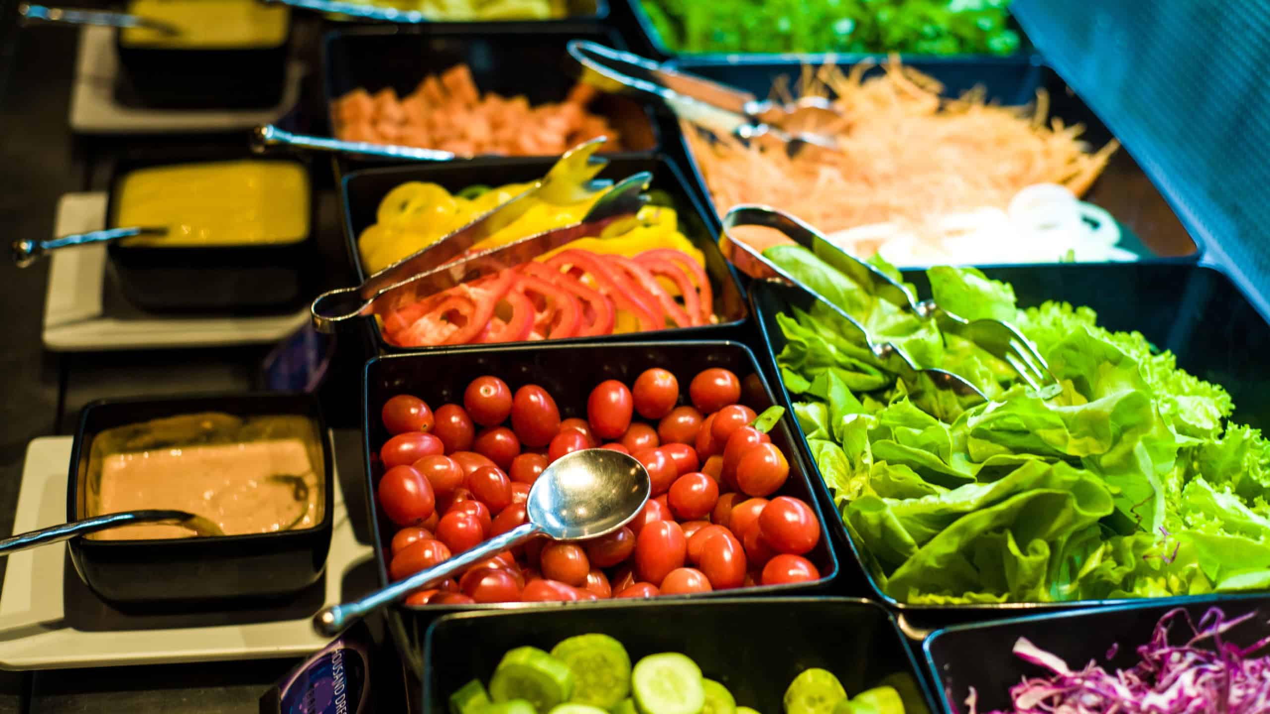 Salad bar with vegetables in the restaurant, healthy food