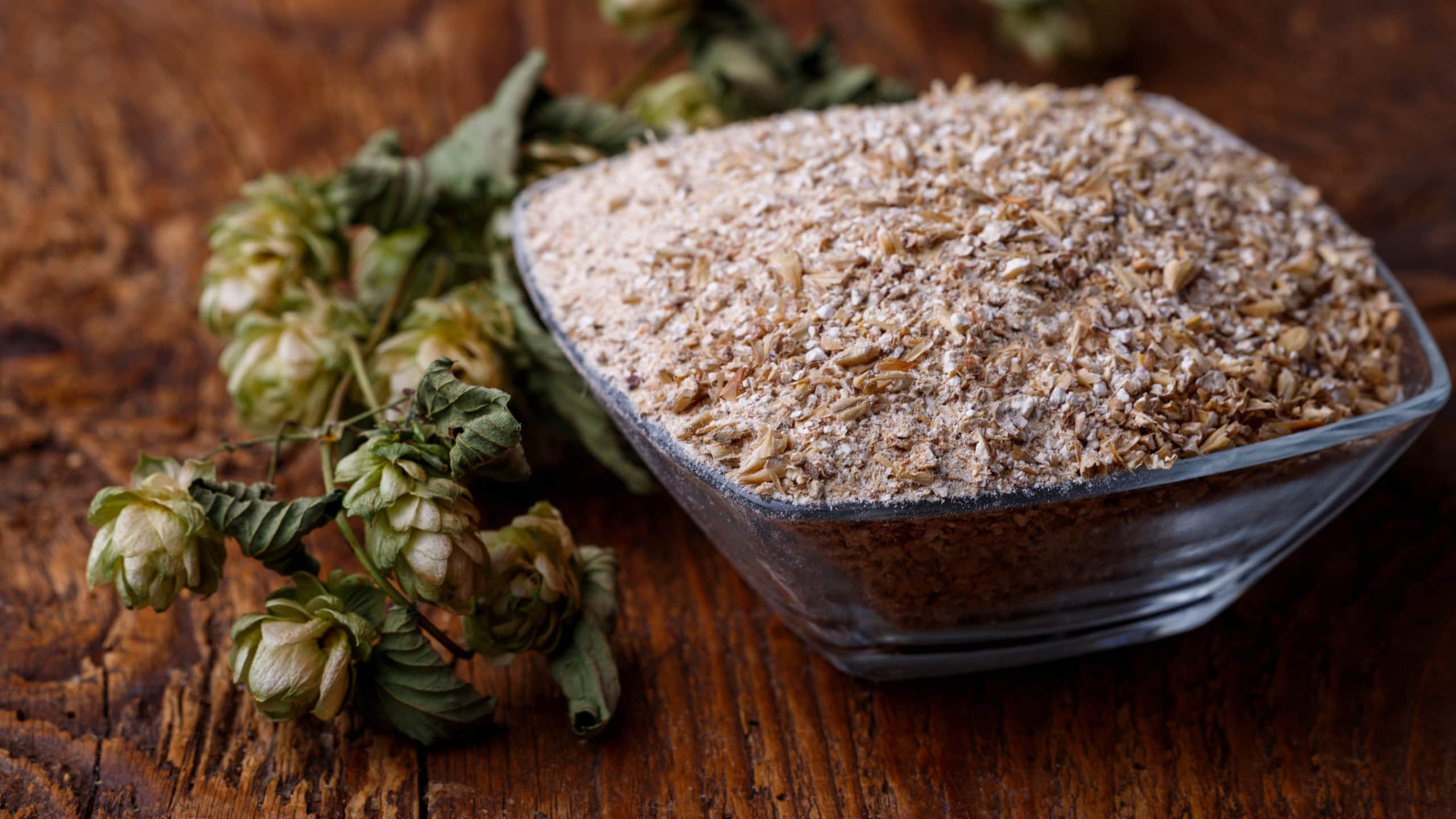 fresh barley malt on wood