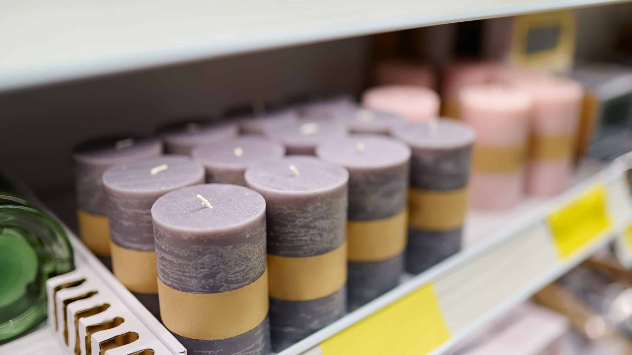 Candles for sale in interior decorating store