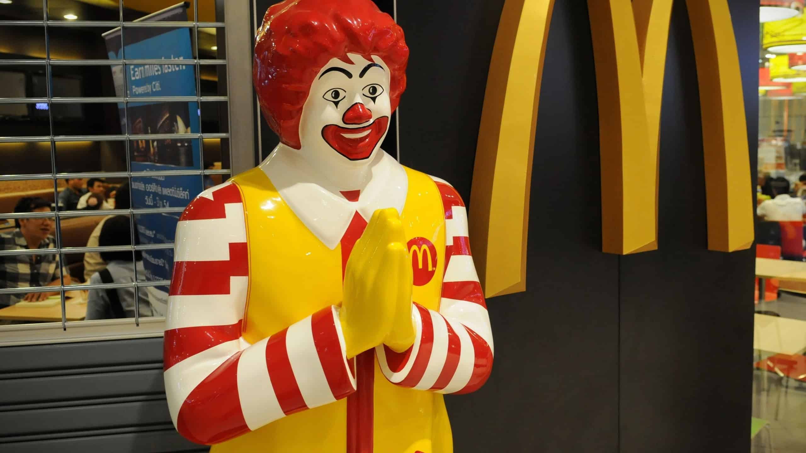 Ronald McDonald is seen in front of a McDonald's restaurant on August 11, 2011 in Bangkok, Thailand. The USA headquartered McDonald's operates in 119 countries with 160 stores in Thailand.