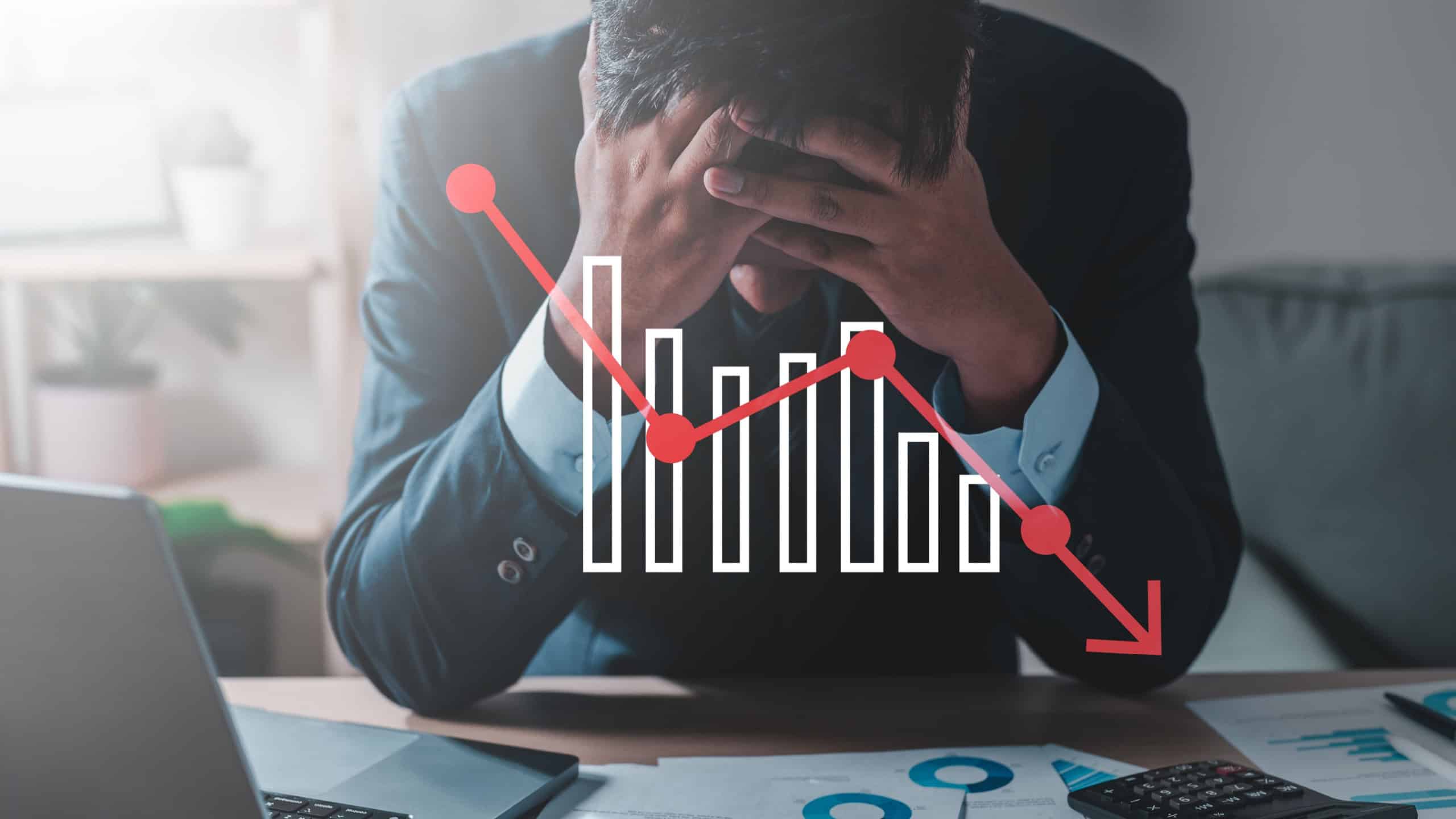 bar, graph, investment, business, chart, crisis, down, financial, stock, decrease. market crash, stock trader broker businessman depressed watching stock market crash, business loss economic crisis.