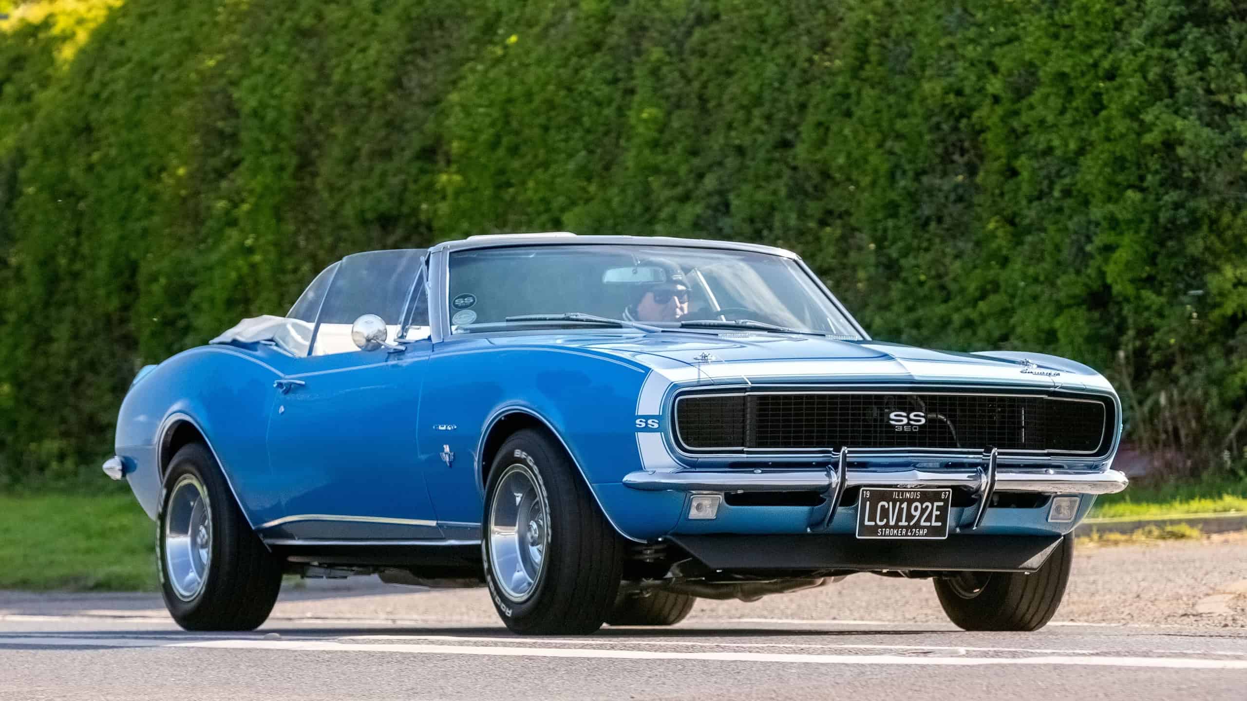 Bicester,UK- Apr 21st 2024: 1967 Chevrolet Camaro classic car driving on a British road