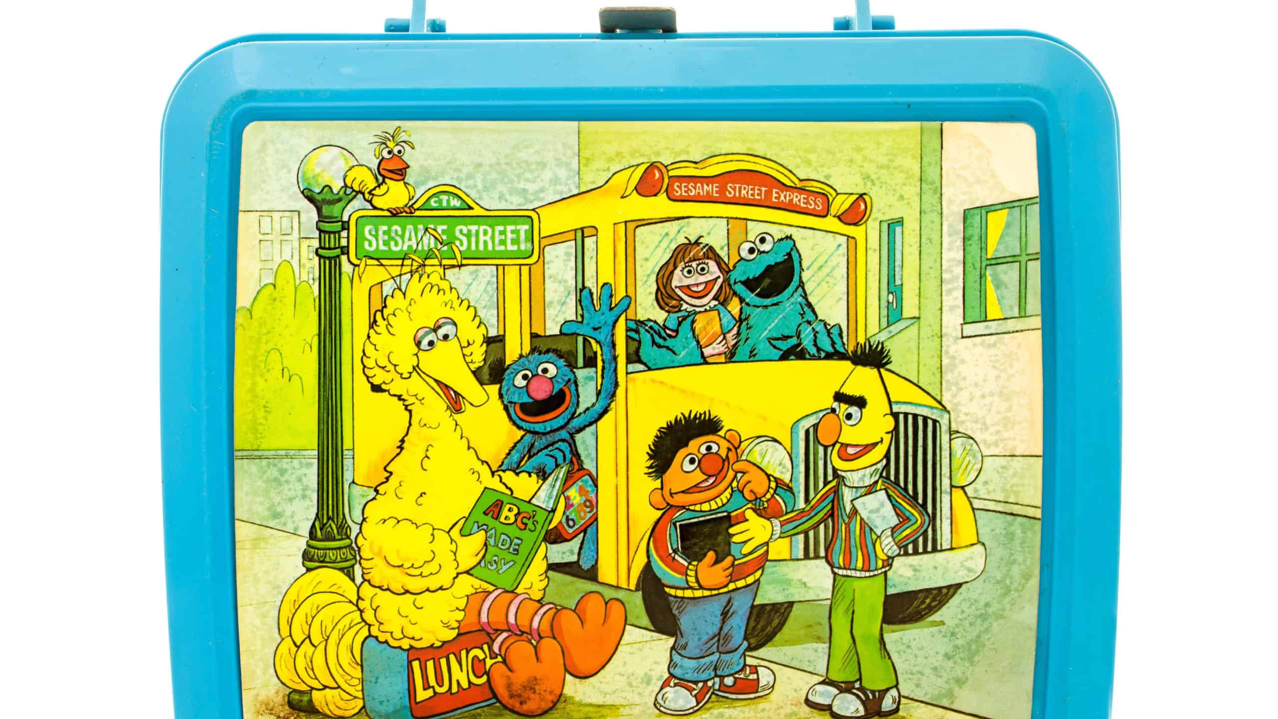 Winneconne, WI - 29 March 2016: Plastic lunch box from the 1980's featuring Sesame Street characters. A popular show for kids to watch.