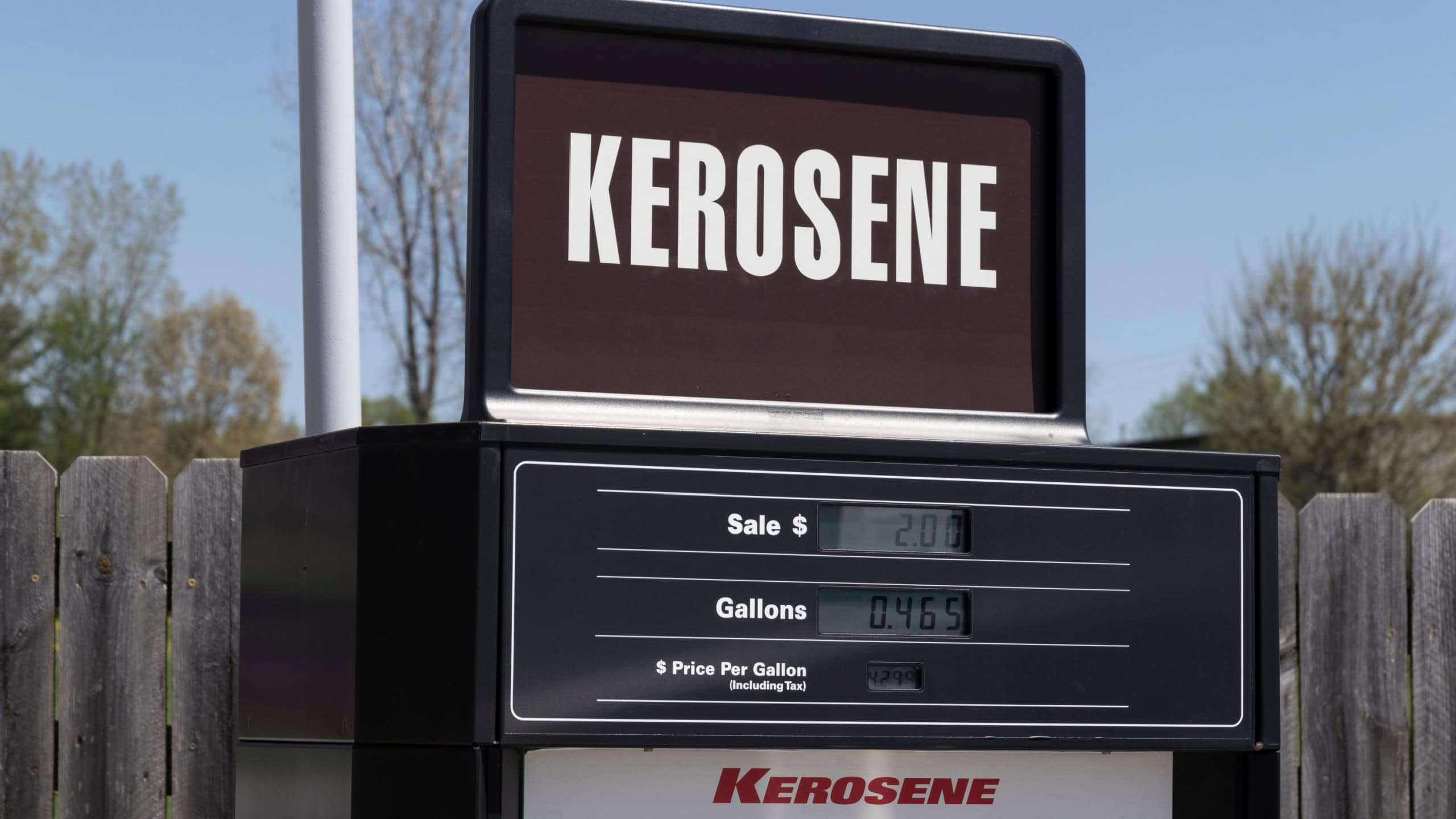 Kerosene pump at a gas station. Kerosene is used in oil lamps to cleaning agents, jet fuel, heating oil or for cooking.