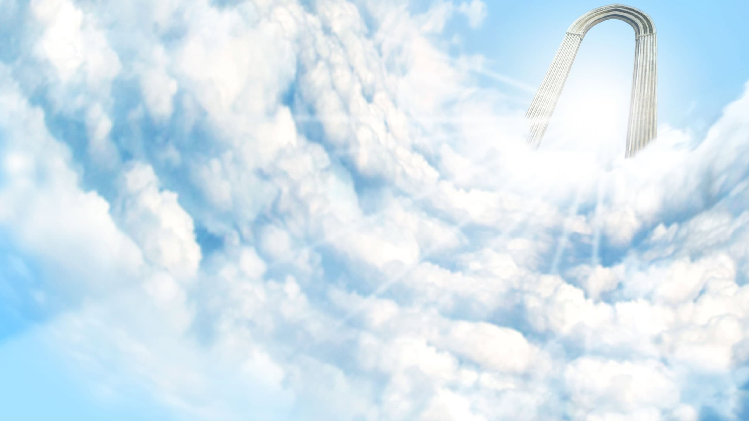 Sky, arch and light for guide to heaven or eternity for afterlife, salvation and paradise. Medieval, sunshine and gate for spiritual journey or path, walkway and freedom to beyond for peace.